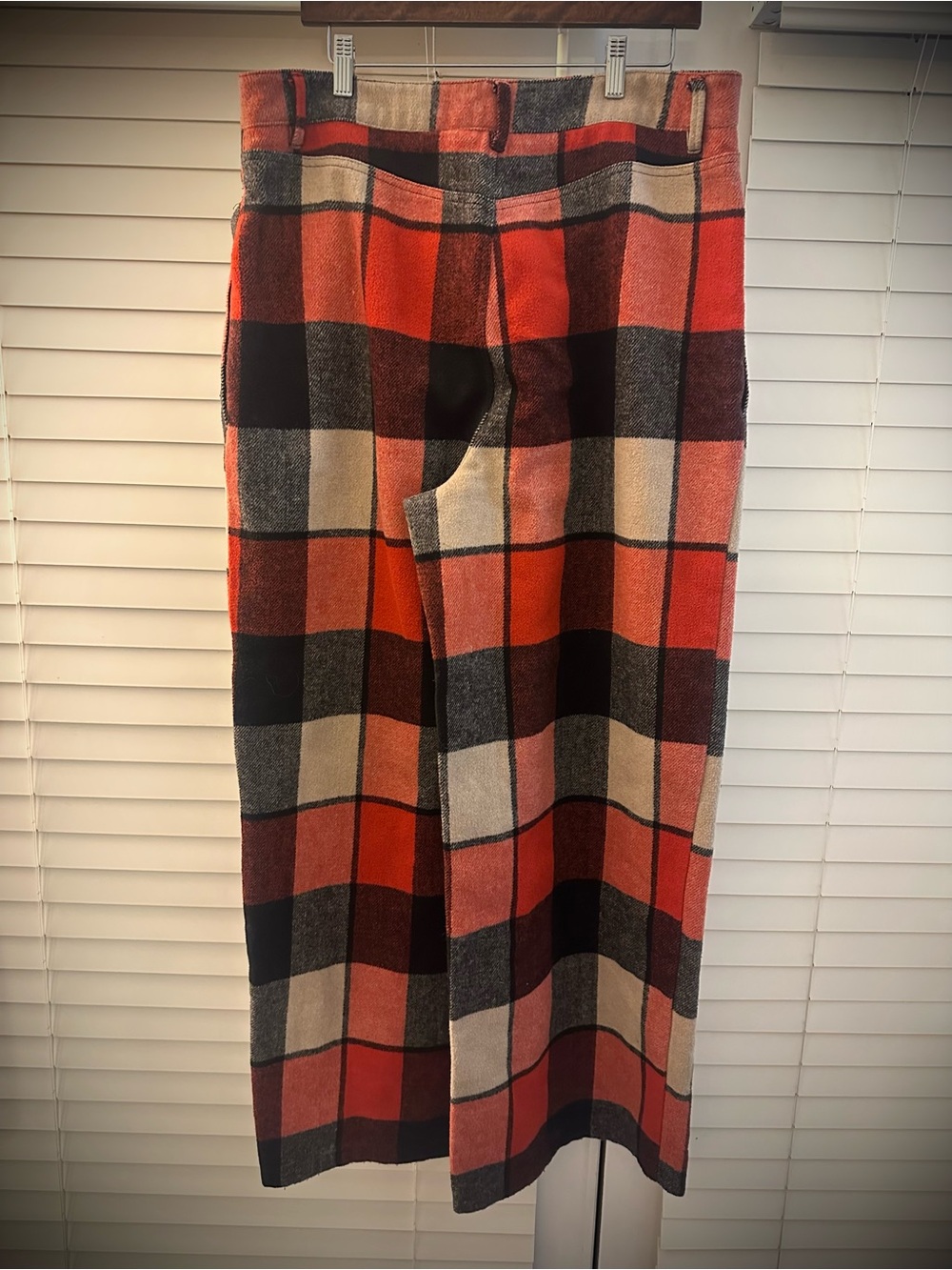 AFRM Checked Wide-Leg Pants in Red & Cream - Picture 5 of 8